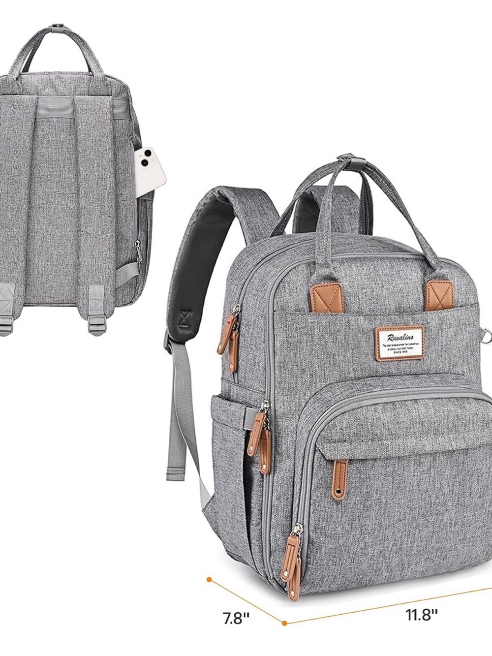 Gray diaper bag backpack